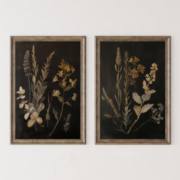 Vintage Floral Wall Art Decor Black Botanical Canvas Art Moody Flower Wall Art Dark Academia Poster Painting Vintage