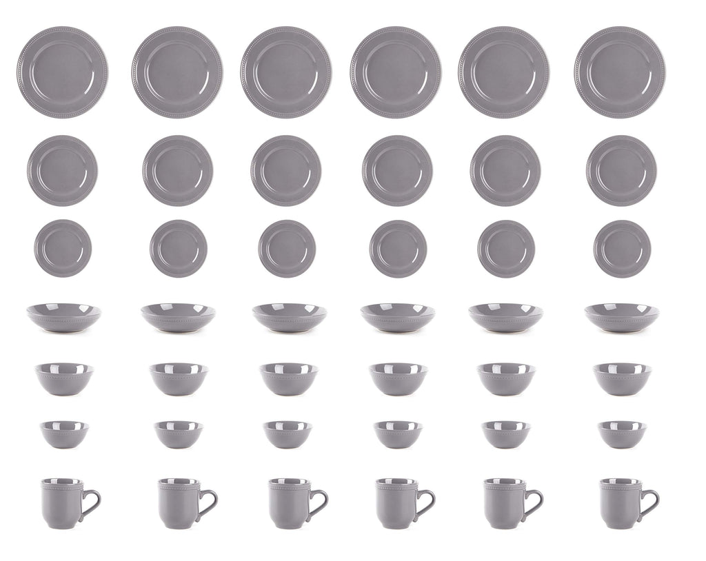 42-Piece Pearl Dots Stoneware Dinnerware Set, Grey, Service for 6
