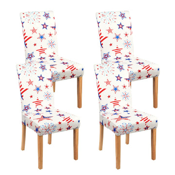 Independence Day Dining Room Chair Covers Set of 4, 4th of July Fireworks Star Flag Dining Chair Cover, Stretchy