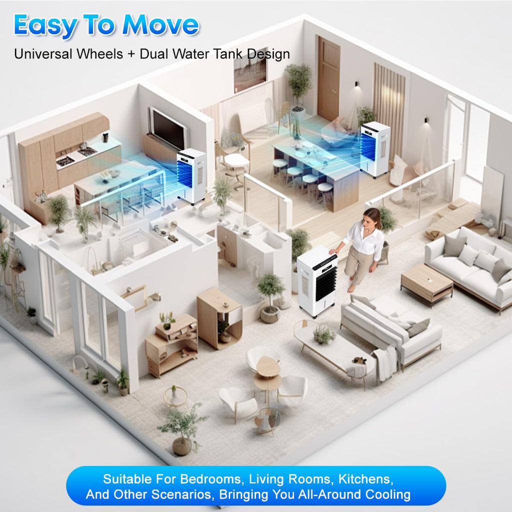 Portable Air Conditioners, 3-in-1 AC Cooling Fan 3 modes 3-Speed with Remote Control & 4 Ice Boxes