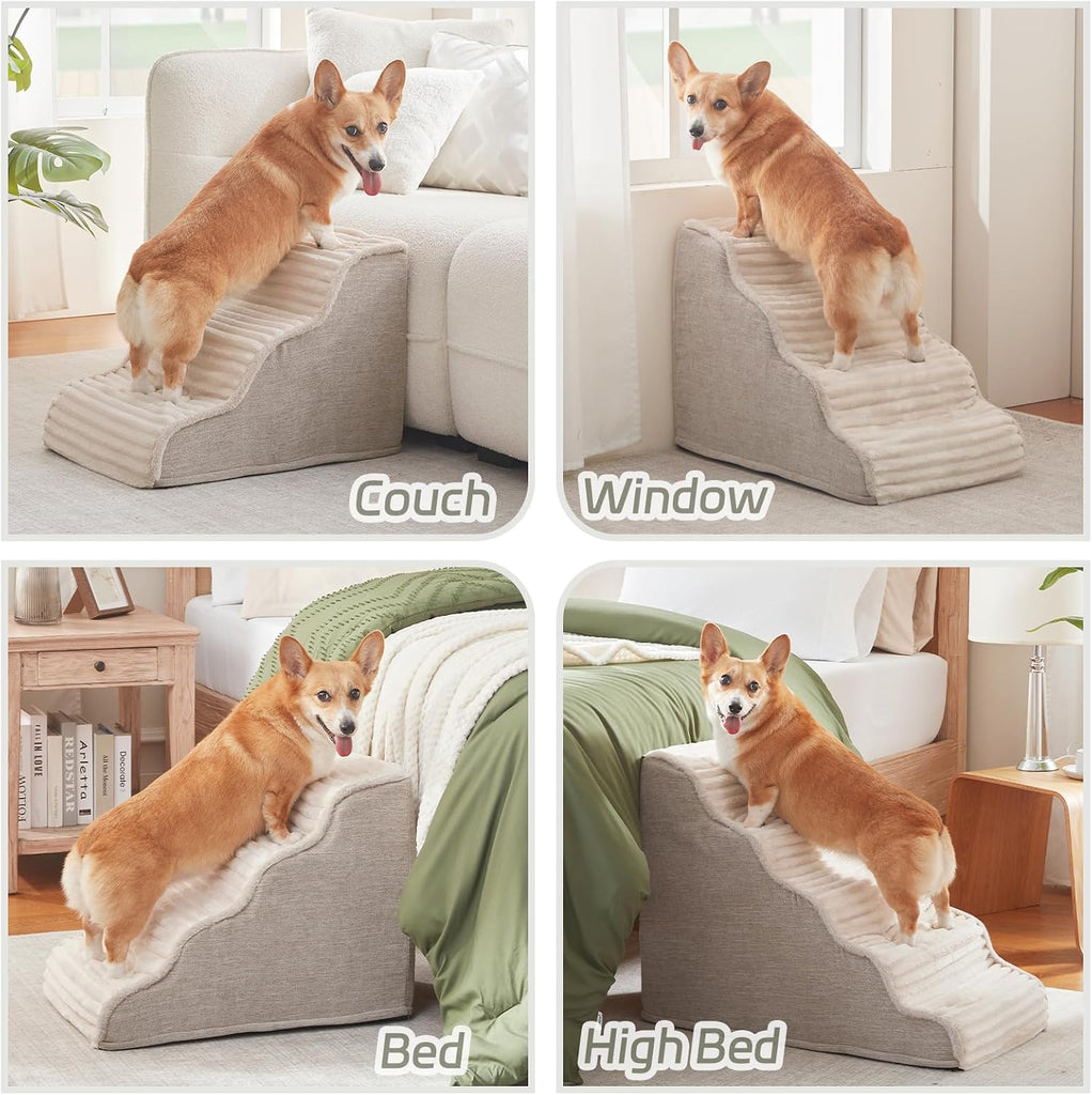 Dog Stairs for Small Dogs & Cats 15.7" H, High Density Foam Dog Steps Ramp for Couch Sofa and Chair, Pet Stairs