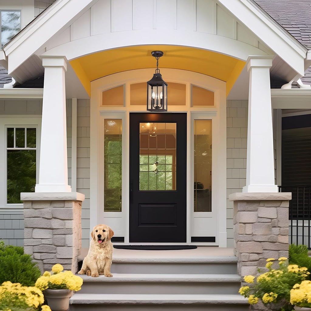 15.5'' Large Outdoor Pendant Light Fixtures 3-Light, Dusk to Dawn Exterior Hanging Lantern Porch Light Adjustable