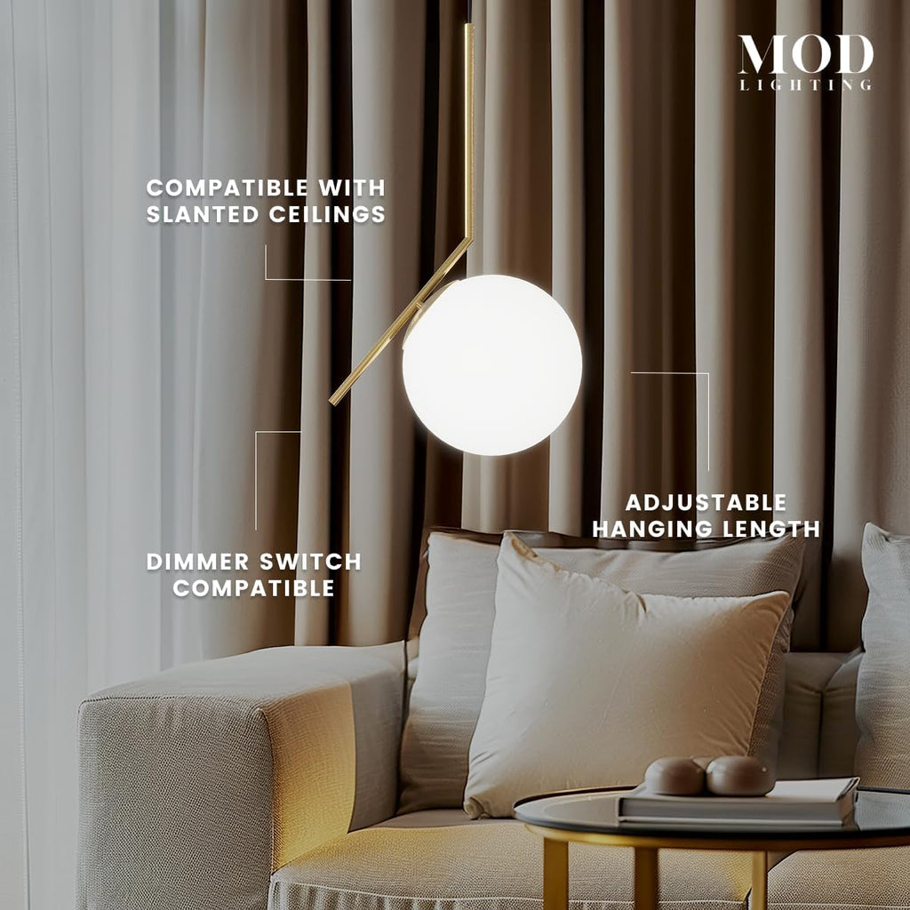 Jewels and Pearls Globe Pendant Light (1 Pack), 15" L-Shaped Aluminum Kitchen Island Lighting, 3000K Warm White Metal