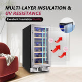 15 Inch Dual Zone Wine Fridge, 30 Bottles Under Counter Wine Cooler Refrigerator