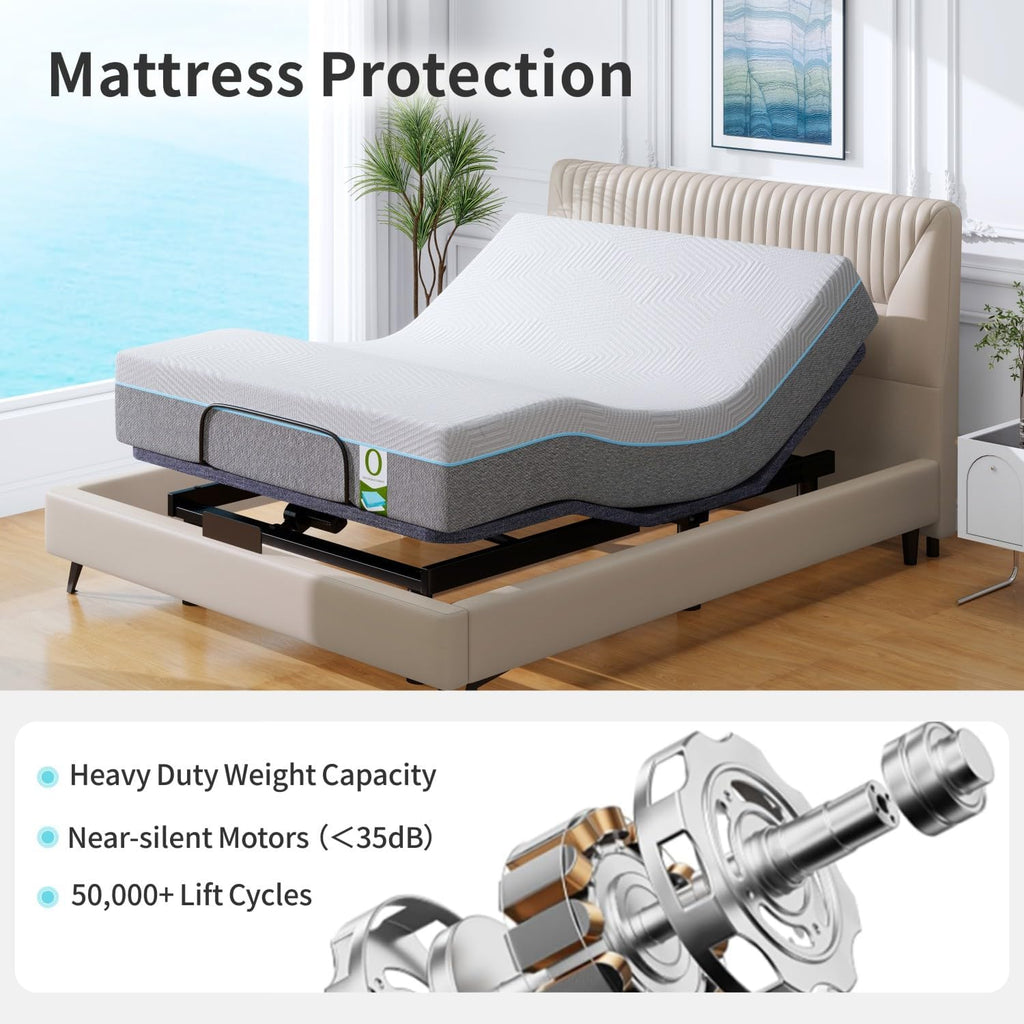 Adjustable Bed Base Full Massage Bed Frame Dual Head & Foot Lift Electric Bed with Wireless Remote | 0 Gravity