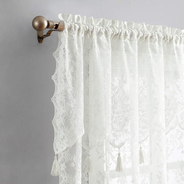 Ivory Lace Curtain Panels with Valances. L Ivory 84