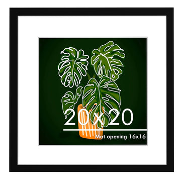 20x20 Picture Frame, Display Pictures 16 x 16 with Mat, Black