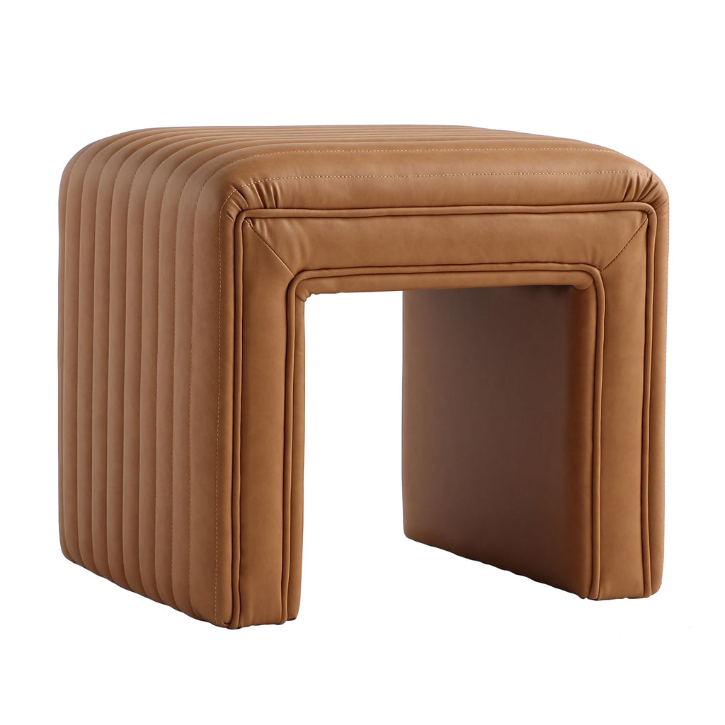 Vanity Stool Chair, Modern PU Leather Ottoman Foot Stool with Wooden Legs Sofa Bench Footstool Extra Seat for