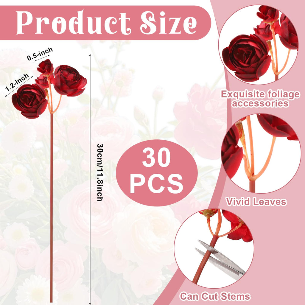 5 Bouquets Dark Red Ranunculus Artificial Flowers