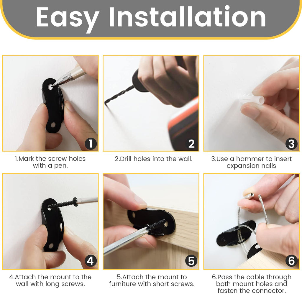 Furniture Anchors 10 Pack, Anti-Tip Earthquake Straps for Baby Proofing
