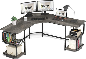 L Shaped Desk with Shelves,64.84" Large Gaming Corner Desk | Modern Computer Desk with Spacious Desktop, 4-Tier Open