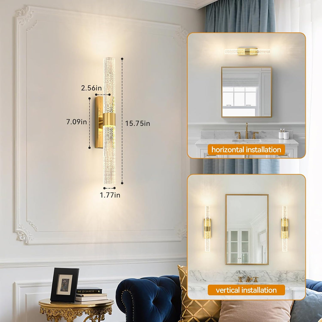 Battery Operated Wall Sconces Set of 2, 10000mAh Gold Rechargeable Wall Lights with Remote, Dimmable Wireless Wall