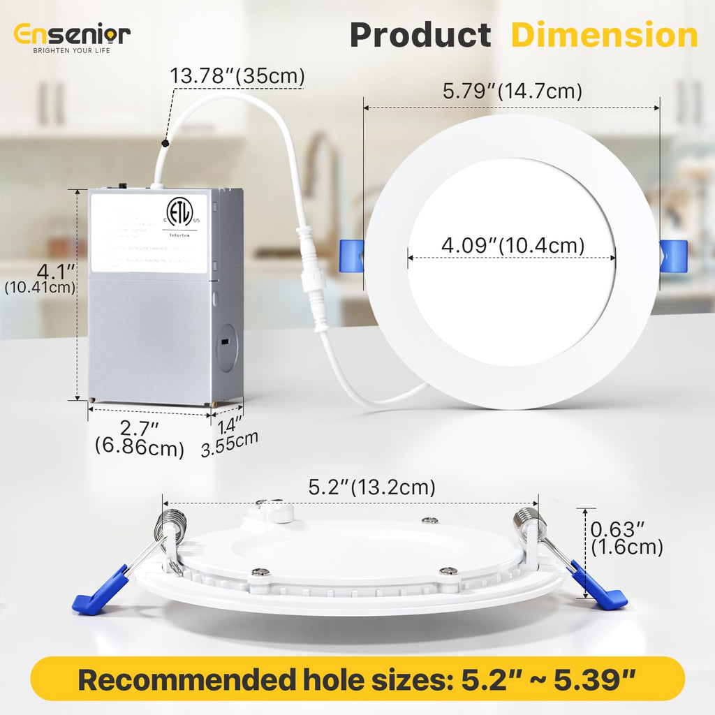 12 Pack 5 Inch LED Recessed Ceiling Light, 5CCT, 1100LM 12W 120V