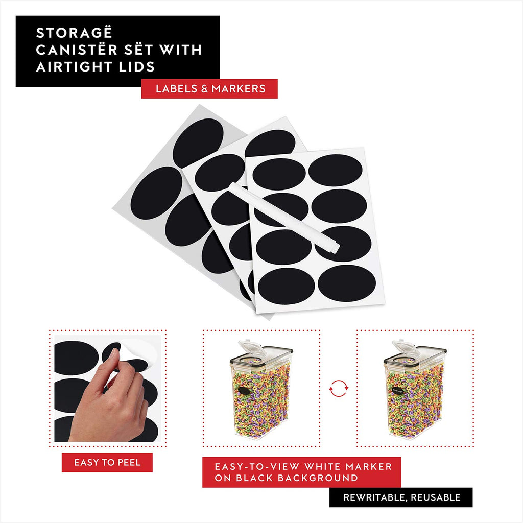Cereal Containers Storage 4L Set of 4 Airtight Food Storage Containers with Lids Cereal Dispenser Countertop Pantry
