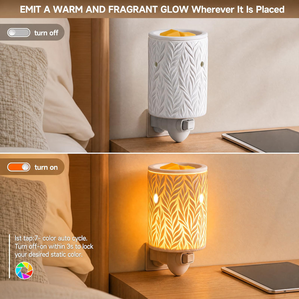 Plug in Wax Burner Electric Outlet Wall Plug-in Wax Melt Warmer with 7 Colors Halo House PTC Heating Pluggable Wax