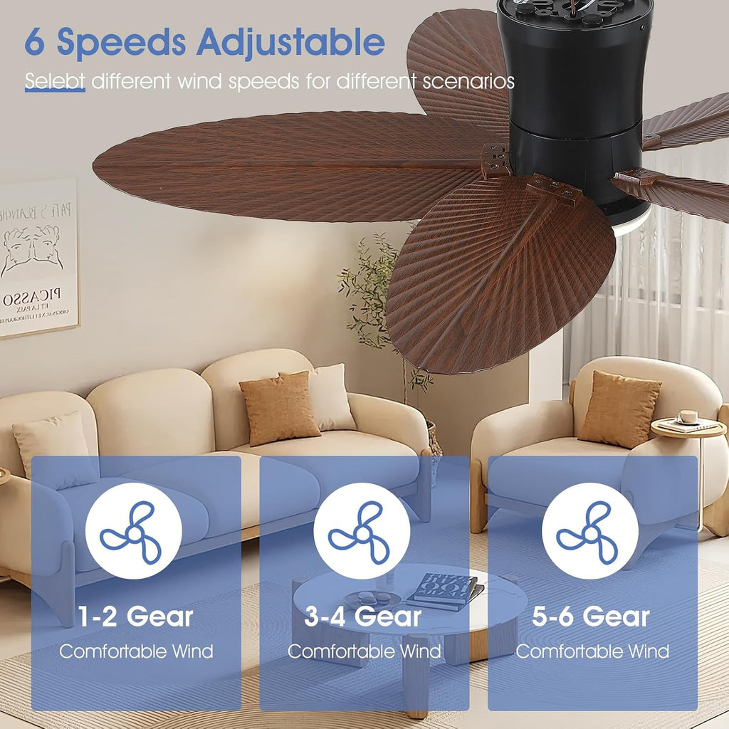 Palm Leaf Ceiling Fans with Lights-42 Tropical Ceiling Fan with Light and Remote/APP Control,Flush Mount Low Profile Ceiling Fans for Bedroom,Indoor/Outdoor Patio Use(Brown) A101-B0DLVRN4HL