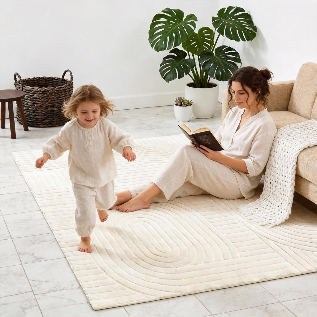 Beige Solid Color Area Rug, Washable Rugs Bedroom