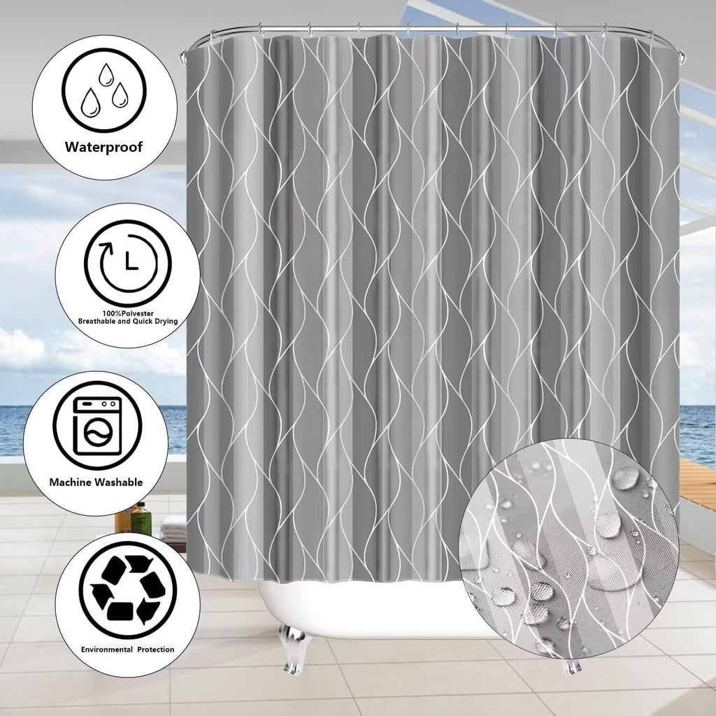 4Pcs Grey Wave Lines Set with Rugs Stripe Bathroom Set