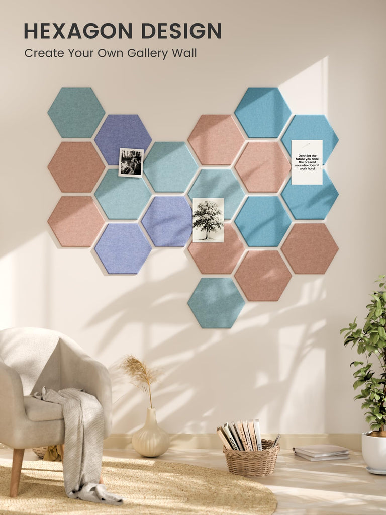 Large 12-Pack Hexagon Felt Bulletin Board Tiles, Coastal Haze