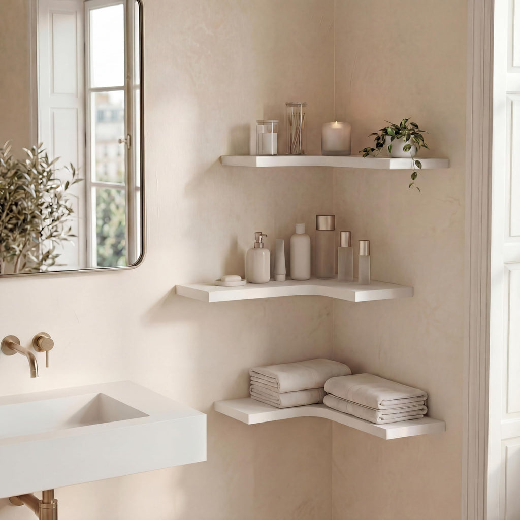 Corner Floating Shelves for Wall Mounted L-Shaped Wood Corner Wall Shelf, Hanging Shelf Decor, Set of 3 (White)