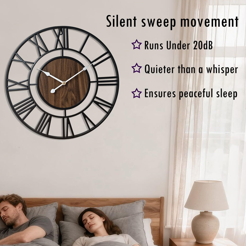 Large Metal Wall Clock, 30 Inch Retro Decorative Silent, Non Ticking, Battery Operated Modern Big Wood Wall Clock