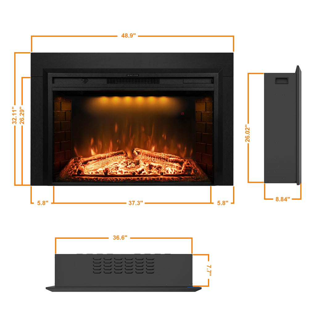 Electric Fireplace Insert Trim Kit for 40 inch Fireplace Electric Inserts, Metal Construction Plates, Black-B09R2114SG