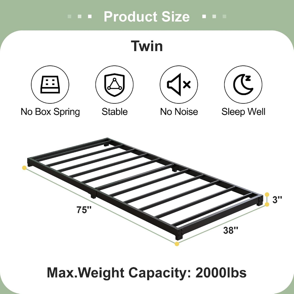 3 Inch Low Profile Bed Frame Heavy Duty Floor Platform
