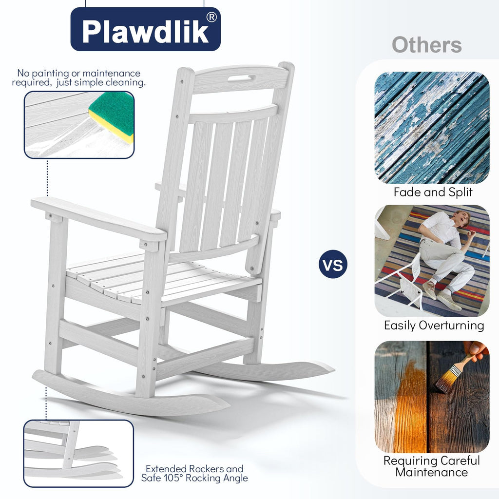 Outdoor Rocking Chair Set of 2, All-Weather Patio Rocker, White