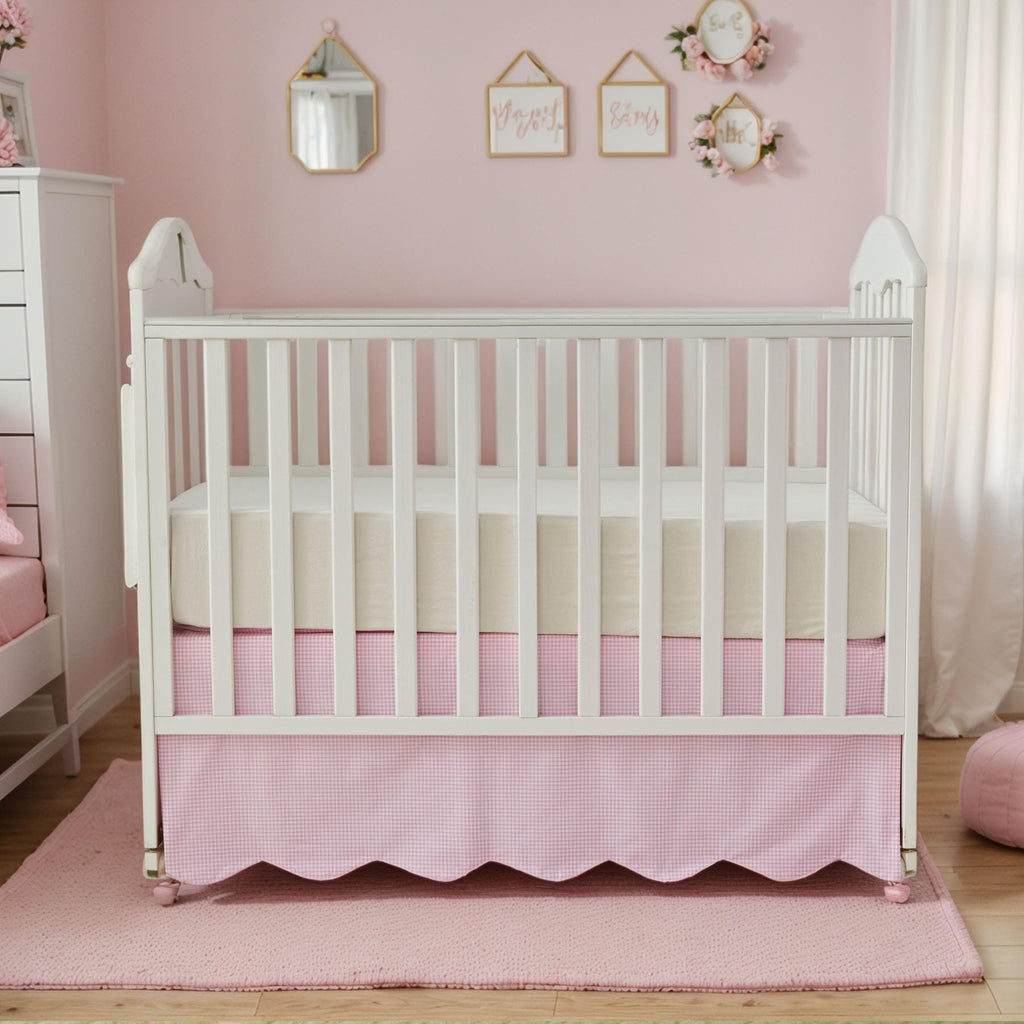 Scallop Edge Cotton Crib Skirt, Baby Boy Girl Gender Neutral Crib Skirt Toddler Bedskirt Farmhouse Chic Plaid Nursery