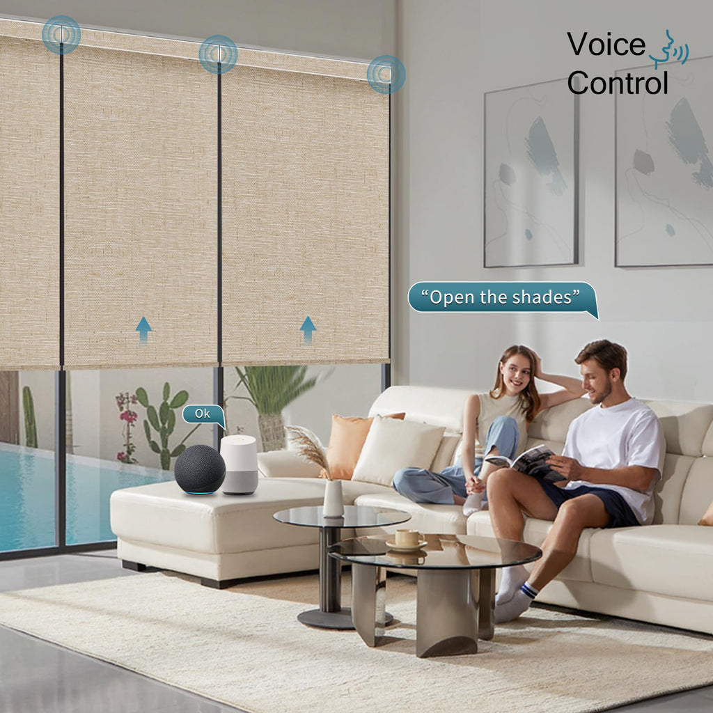 Motorized Roller Shades, 100% Blackout, Linen Caramel