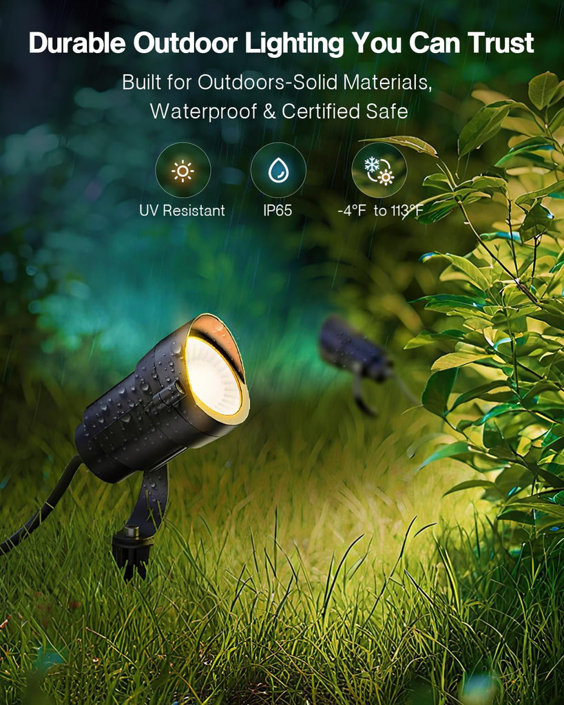 12W Spot Lights Outdoor 110V to 120V Landscape Lighting Waterproof Spotlight with 4.9ft 3-Plug LED Plug in Landscape