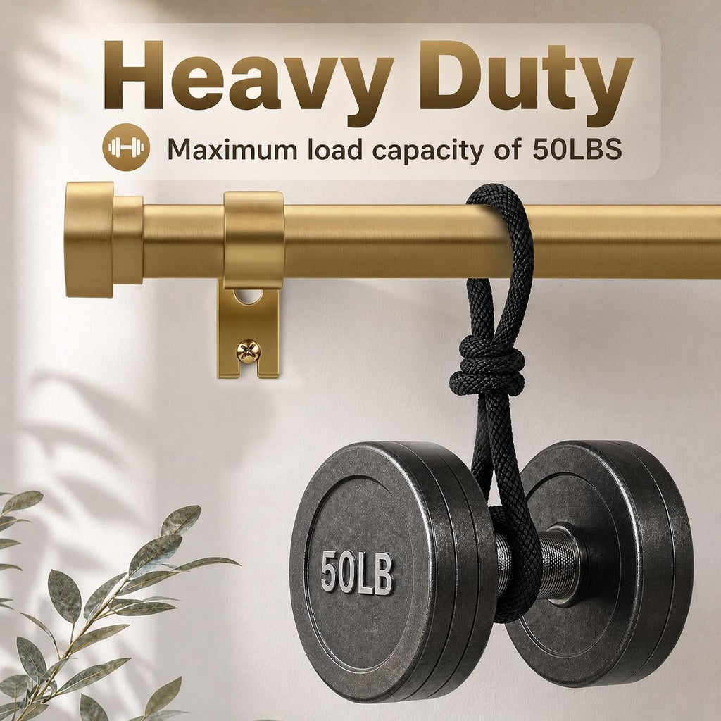 Brass Curtain Rods for Windows 32 to 60 Inch,1 Inch Heavy Duty Brush Gold Window Curtain Rod with Solid Metal Finials