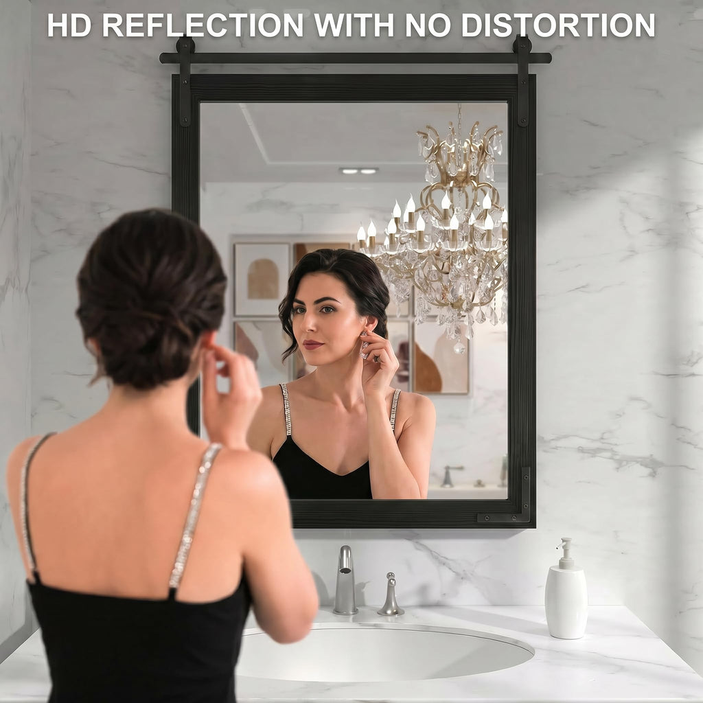 Farmhouse Bathroom Mirror, 40"x26" Black Rustic Bathroom Mirrors