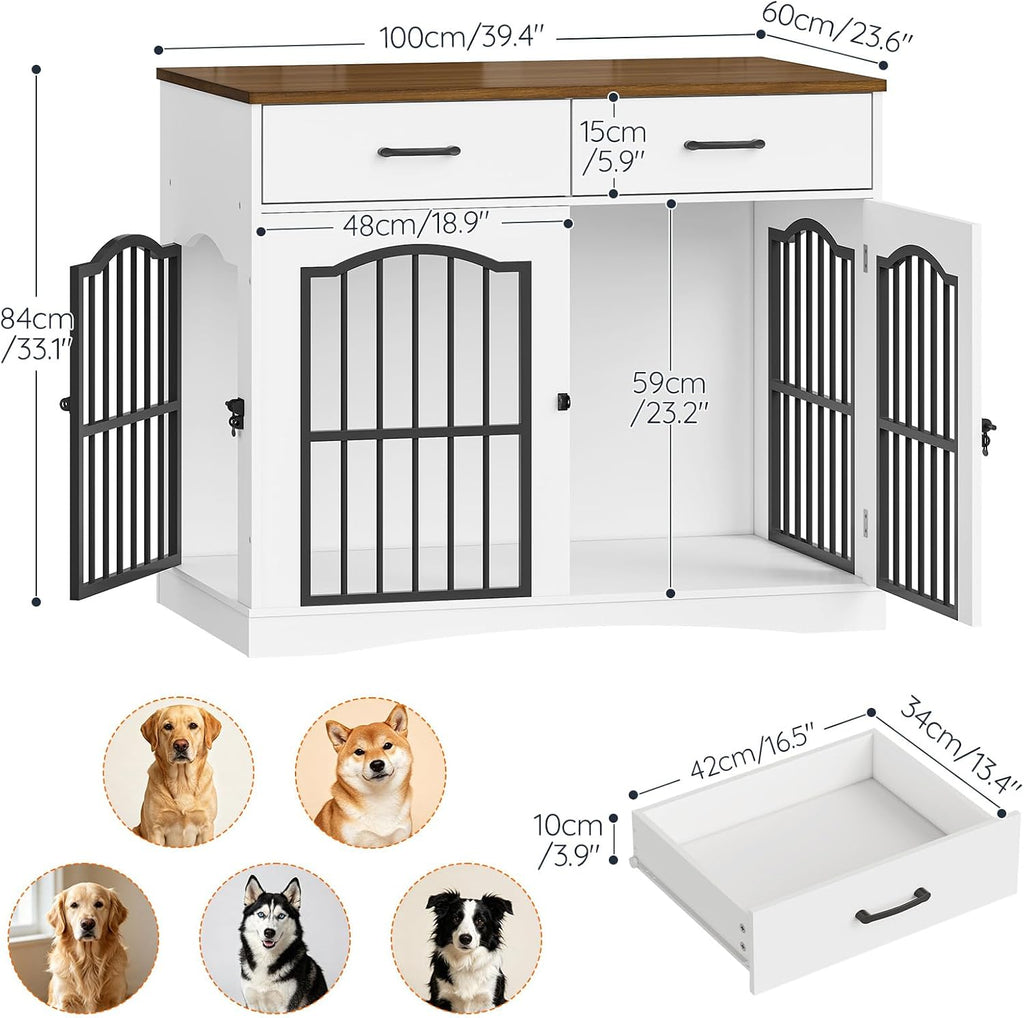 Dog Crate Furniture, 39.4'' Wooden Dog Kennel Indoor with Storage