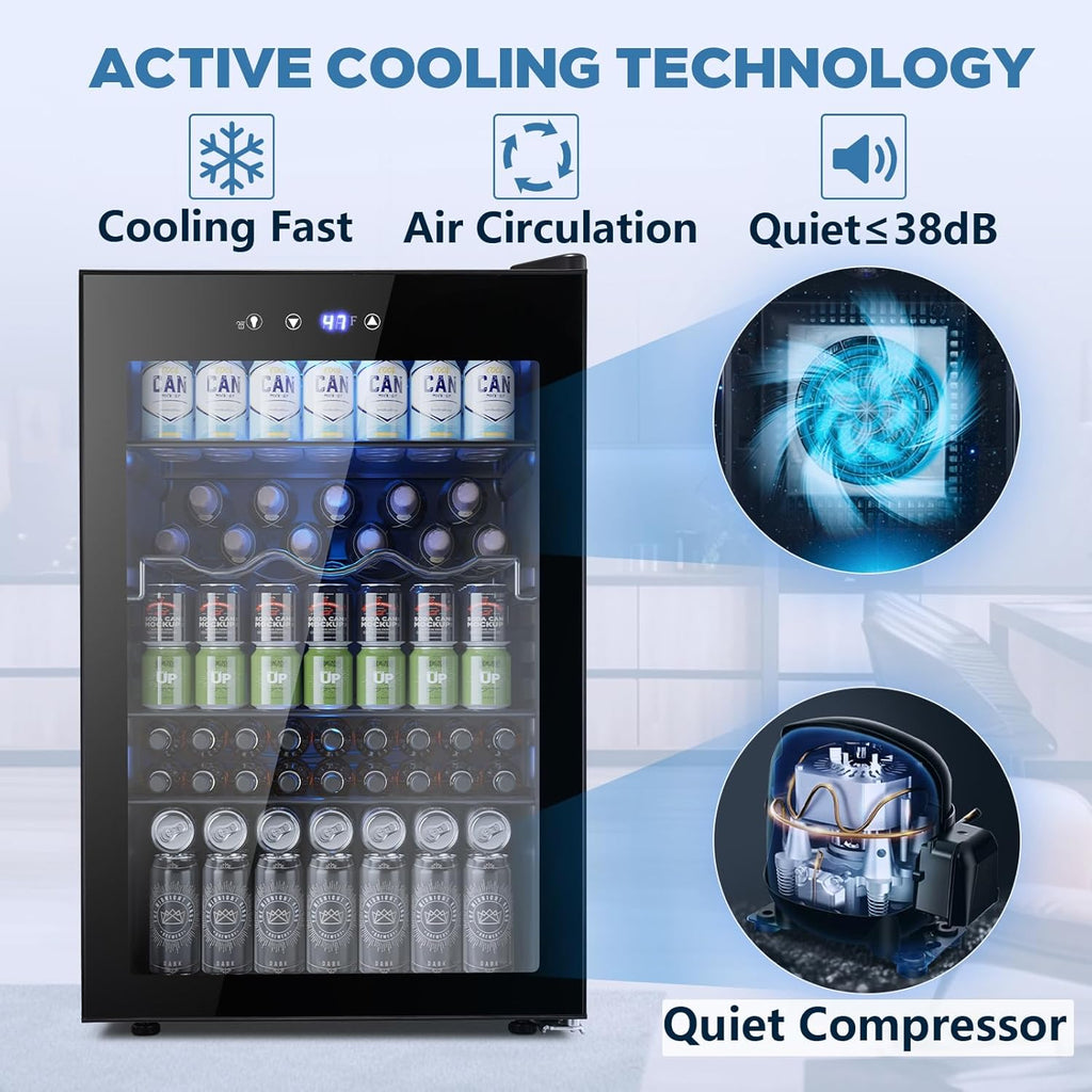 Beverage Refrigerator Cooler 4.4 Cu.Ft,145 Can Mini Fridge with Glass Door for B