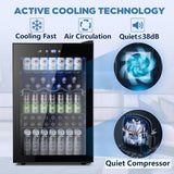 Beverage Refrigerator Cooler 4.4 Cu.Ft,145 Can Mini Fridge with Glass Door for B