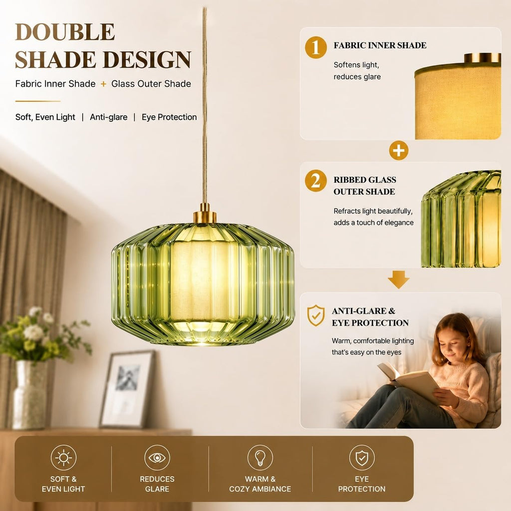 Plug in Pendant Light Glass Hanging Lights with Plug in Cord Boho Hanging Lamp Gold Mid Century Modern Vintage