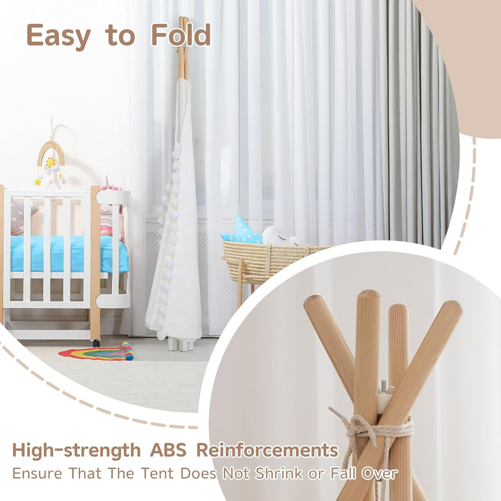 Teepee Tent for Kids with Padded Mat Cotton Canvas Kids Teepee with Pompom for Toddlers Indoor Play Tent for Girls