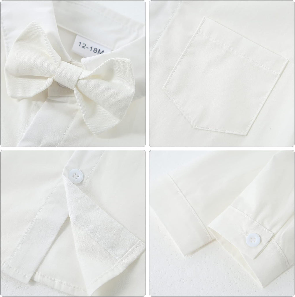 Toddler Baby Boy Clothes Suit Gentleman Wedding Outfits, Formal Dress Shirt+Bowtie+Vest+Boutonniere+Suspender Pants