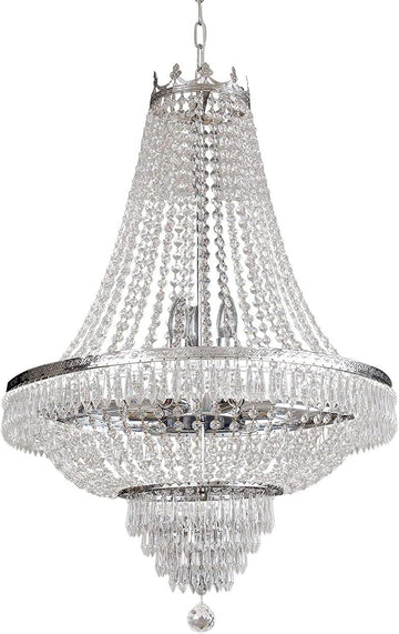 French Empire Crystal Chandelier Lighting 9 E12 Bulbs with Adjustable Hanging Light Modern Crystal Pendant Flush Mount Ceiling Light Fixture for Dining Living Room Foyer W 24'' x H 30''