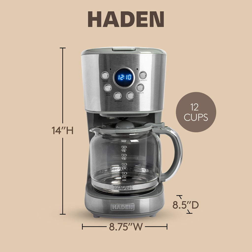 12 Cup Programmable Drip Coffee Maker Machine, Stainless Steel/Chrome