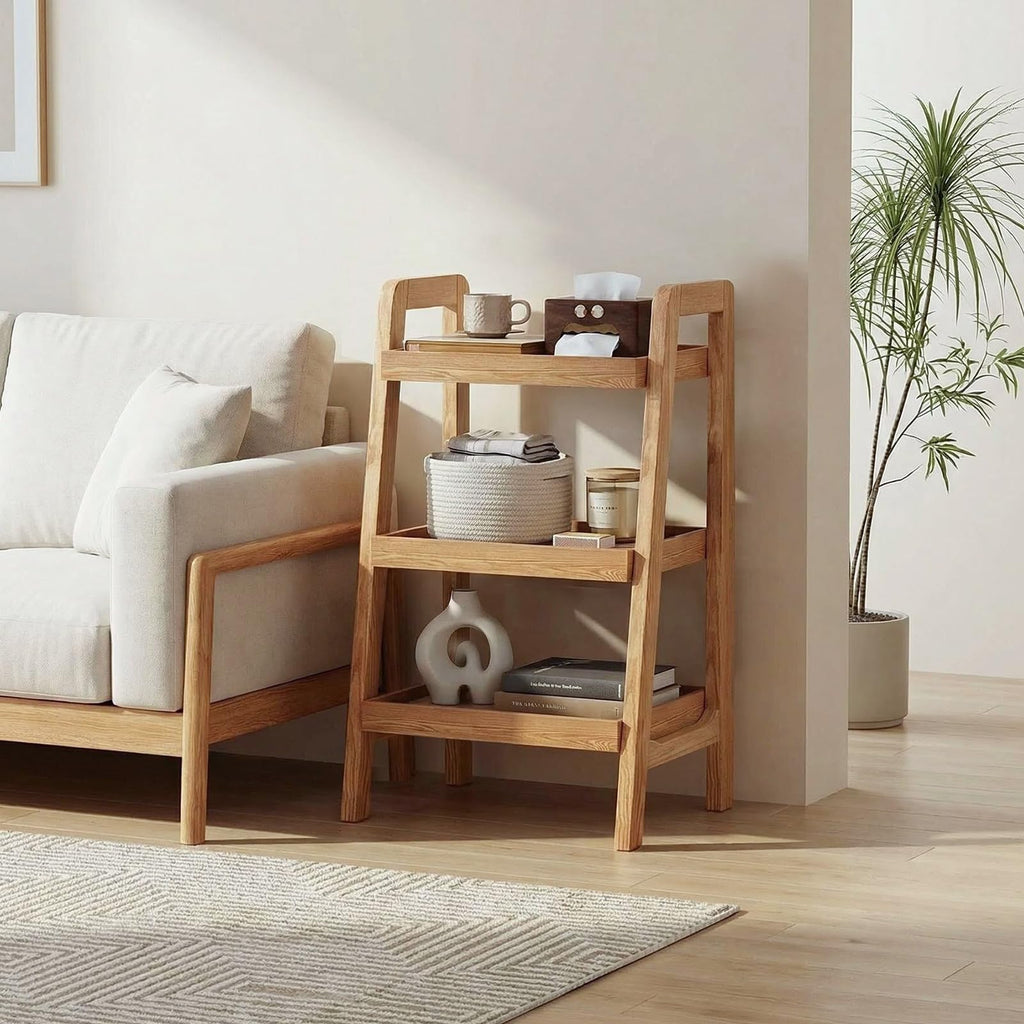 Solid Wood Ladder Shelf, 3 Tier Open Bookcase Storage Shelf