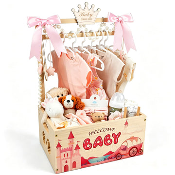 Wooden Baby Shower Crate Closet, Baby Shower Gift Basket for Newborn Gifts