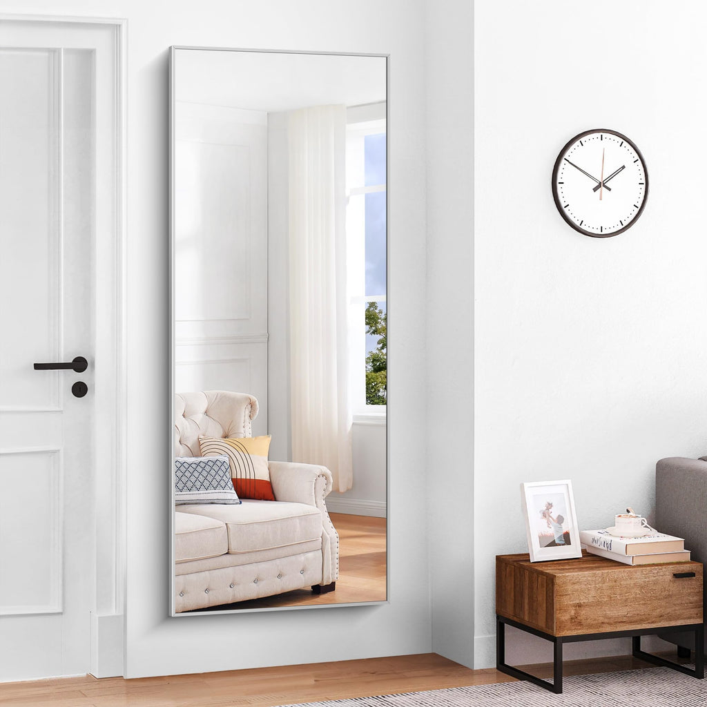 Silver Bathroom Mirror for Wall, 30x60 Inch Rectangle Mirrors with Metal Frame, Modern Vanity Large Wall Mirror