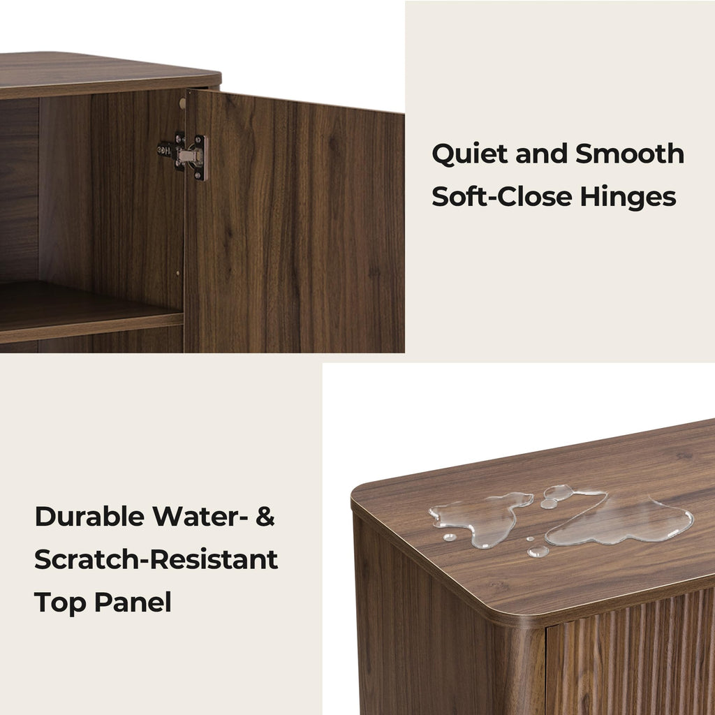 62" Fluted Sideboard Buffet Cabinet with 3 Drawers, Walnut