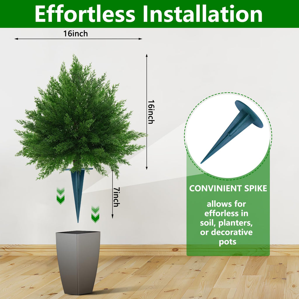 1PCS Artificial Cypress Topiary Ball Trees with Spike, 23" Fake Bushes Faux Evergreen for Outdoor Planters