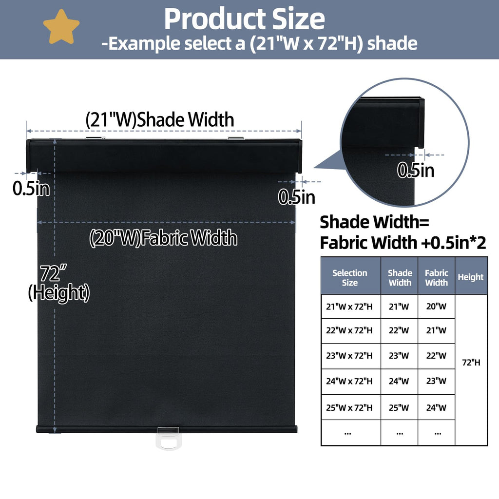 Blackout Cordless Roller Window Shades, Black