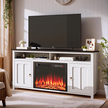 Farmhouse Fireplace TV Stand, 58" Modern Entertainment Center with 23" Fireplace for TVs up to 65 inch, Modern Media