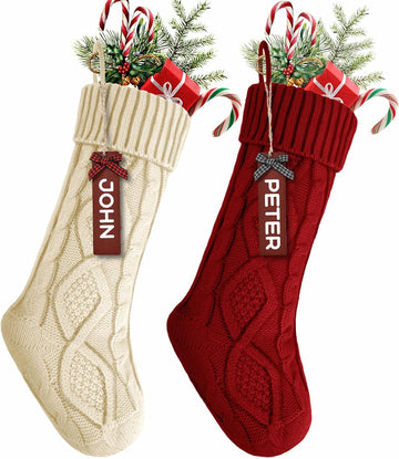 Christmas Stockings - , Large 18 Inches Hold All Surprises, Knitted Gift Stockings & Farmhouse Christmas Decor - Set of 2