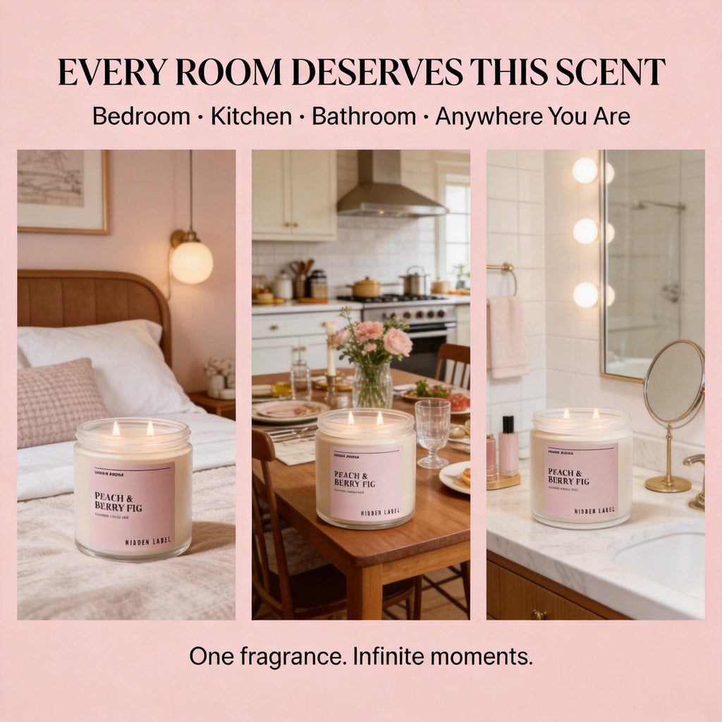 Peach Berry Fig Soy Candle, 12oz 2-Wick, 70H Fruity Warmth